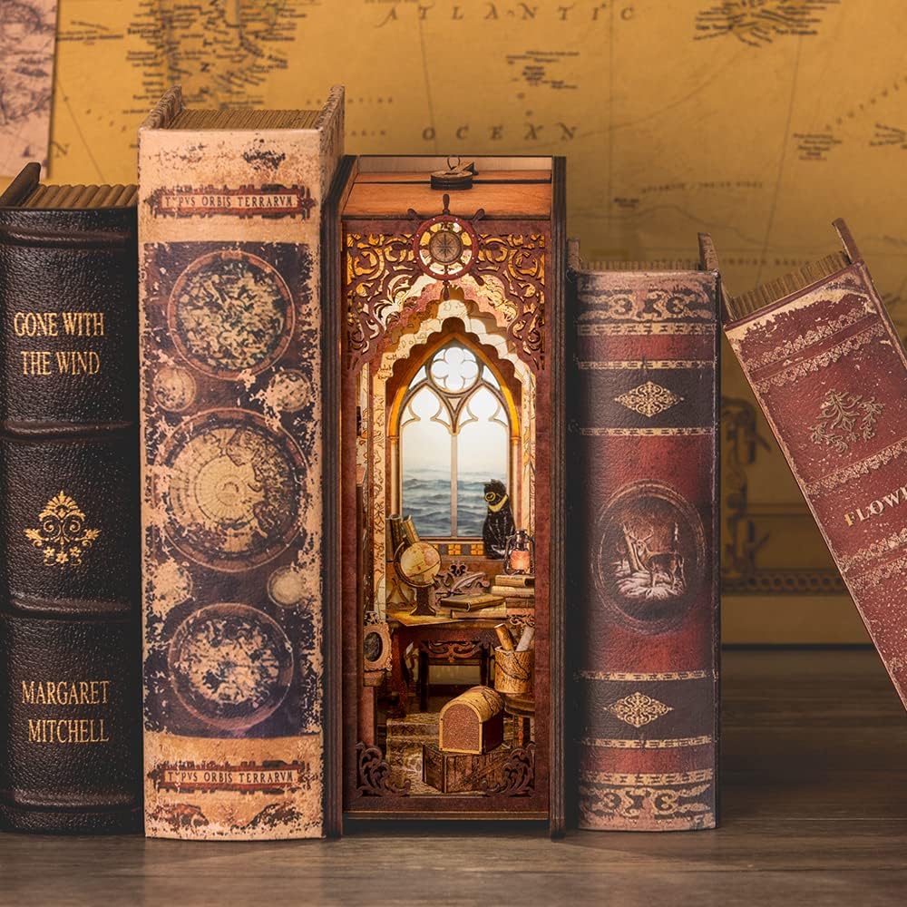 CUTEBEE Book Nook Kit, DIY Booknook Miniature House Tiny House 3D Wooden Puzzle Dollhouse Kit for Adults and Teens, Bookshelf Insert Decor, DIY Craft Gift Model Build