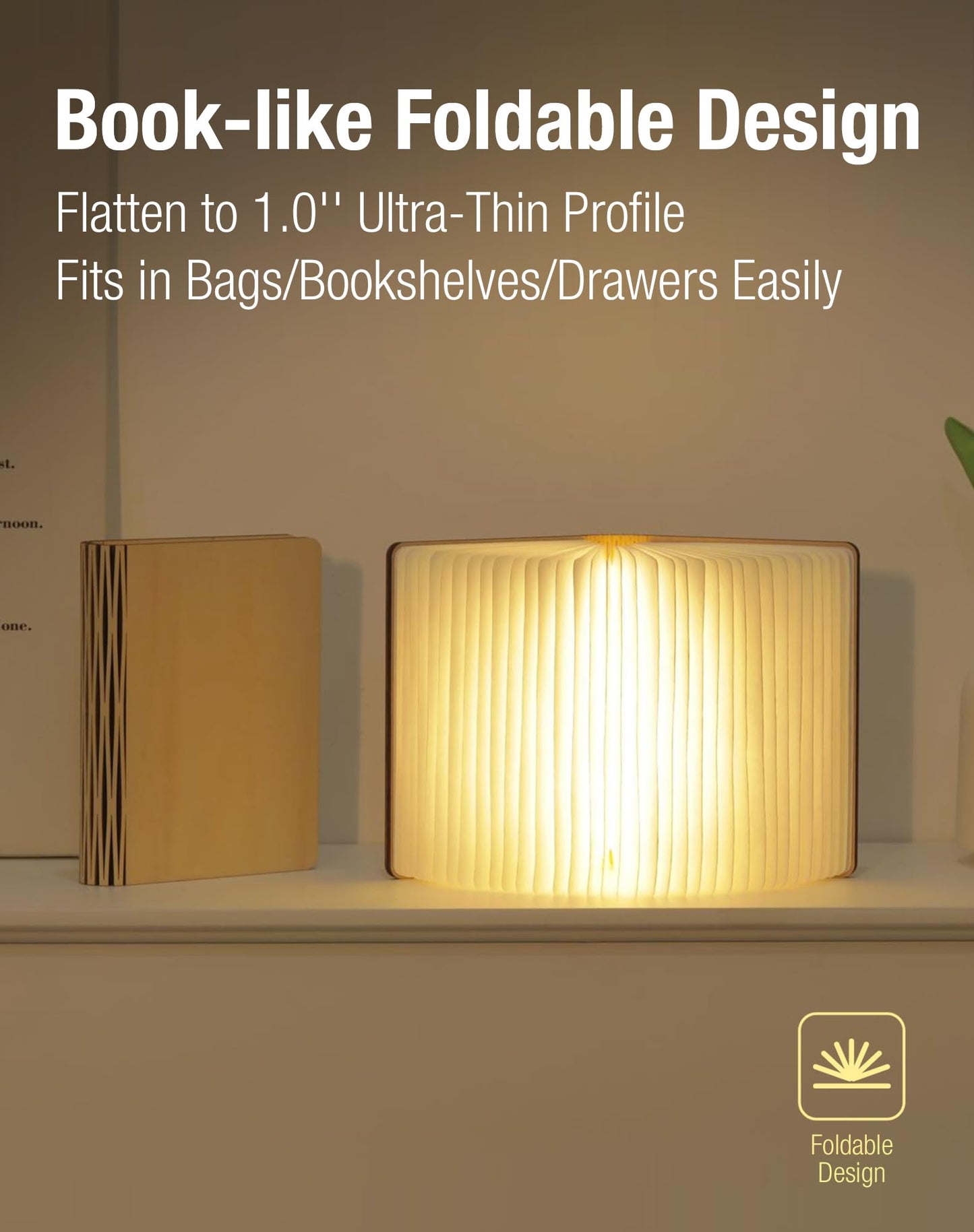 ZBOLE Wooden Book Lamp - Portable Folding LED Book Light for Reading, Unique Gift for Book Lovers, Magnetic Mood Lighting for Home&Library Decor (Maple)