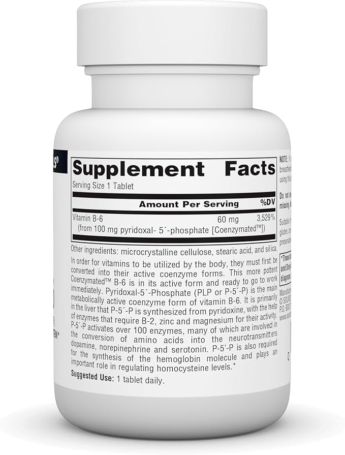 Source Naturals Coenzymated B-6,P-5´-P (PYRIDOXAL-5´-Phosphate) Promotes a Healthy Nervous Sytem* - 100 mg 60 Tablets