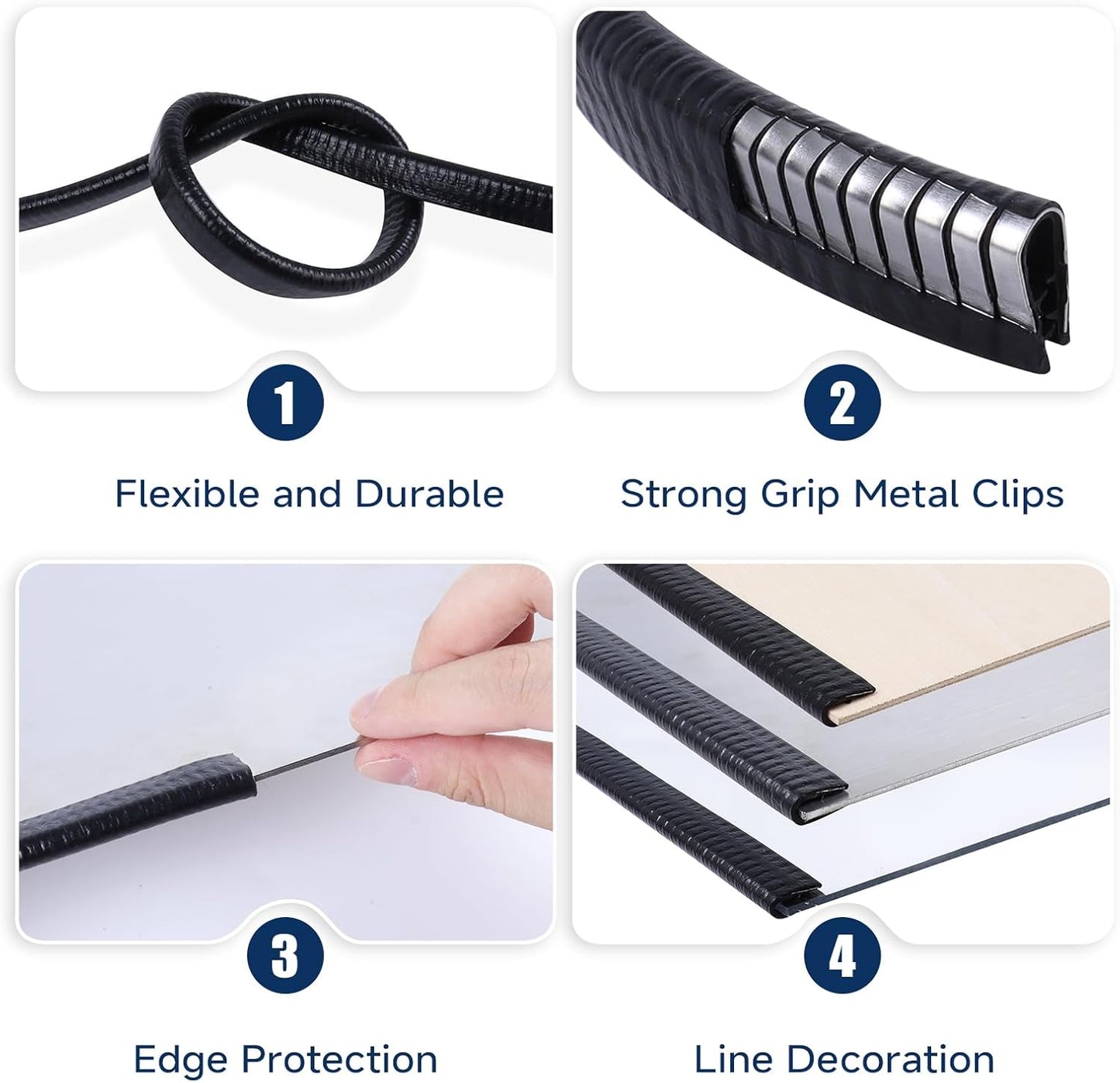Rubber Edge Trim, U Channel Edge Trim with Metal Clips Edge Guard Protector, PVC Rubber Seal Strip for Sheet Metal, Car Doors, Hatches, Table Corners, Fit 3/64" to 1/4"(1.2mm-6.4mm), 6.5Ft, Black