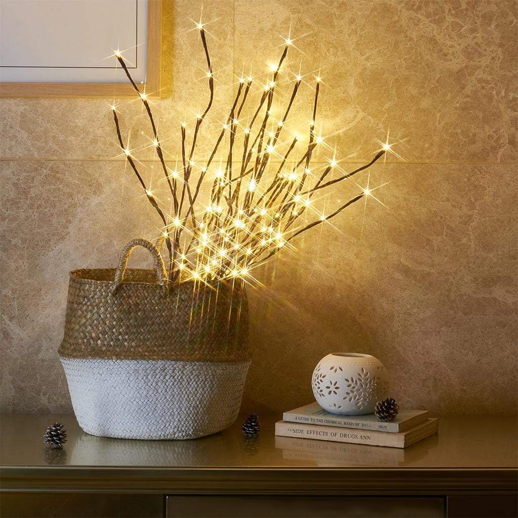 Vanthylit Lighted Twig Stakes Set Of 2, 30 Brown Plastic, 120 Warm White Lights For Indoor/Outdoor Pathway Decoration