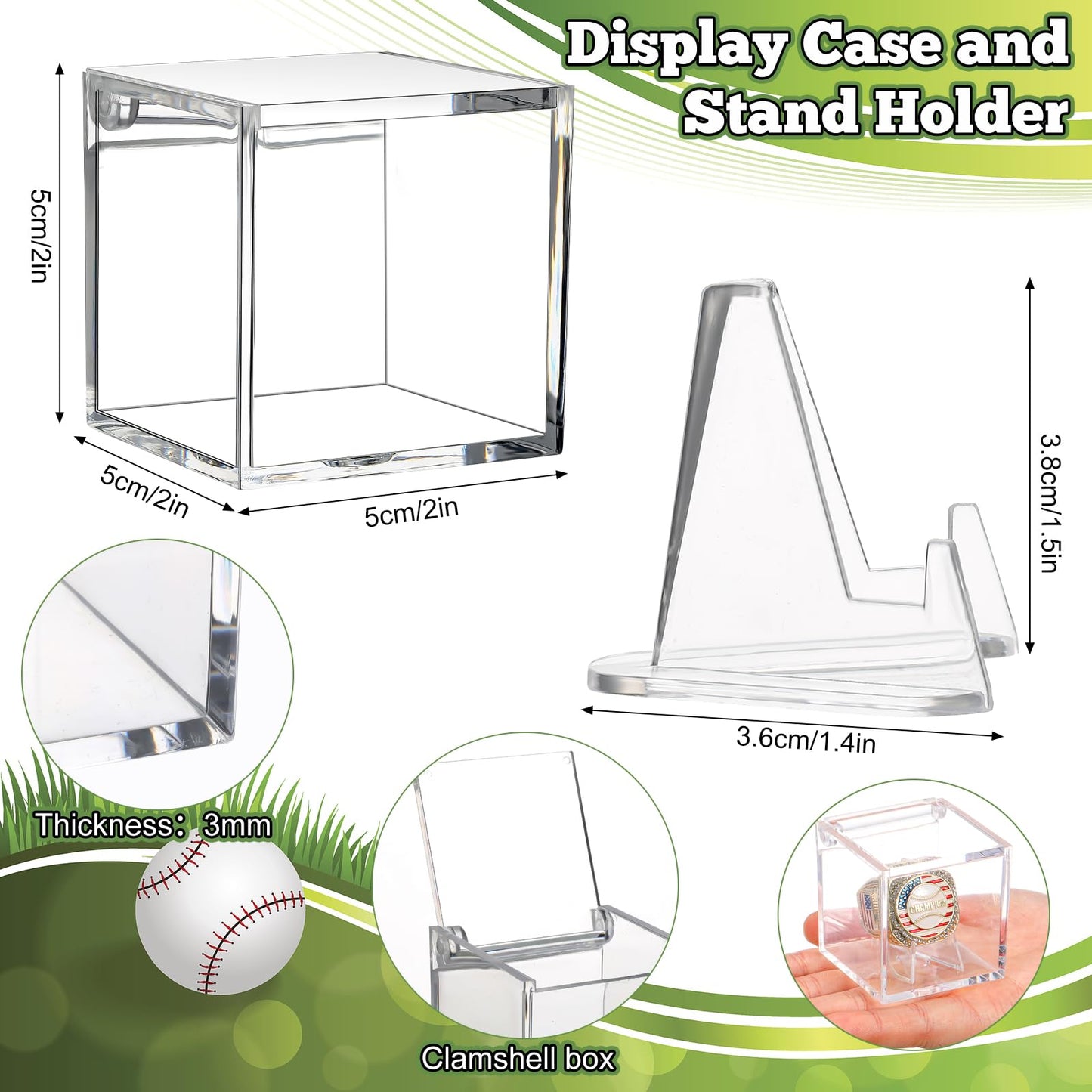 Landical 6 Set Baseball Championship Ring with Display Case and Stand Holder Championship Ring Case Acrylic Display Box and Hold