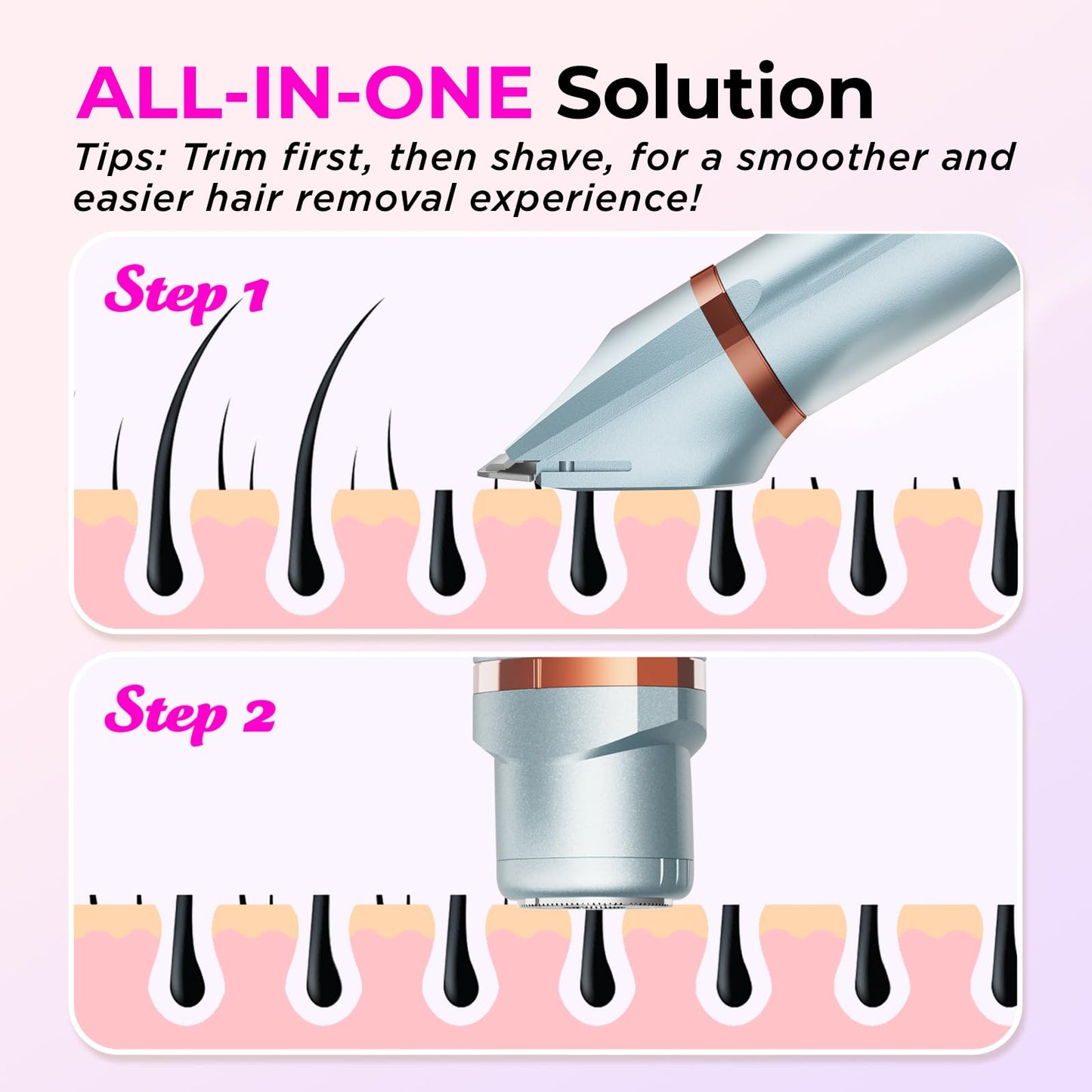 Bikini Trimmer for Women Pubic Hair: 2 in 1 Eletctric Razors for Women - Rechargeable Eletctric Shaver - IPX7 Waterproof Bikini