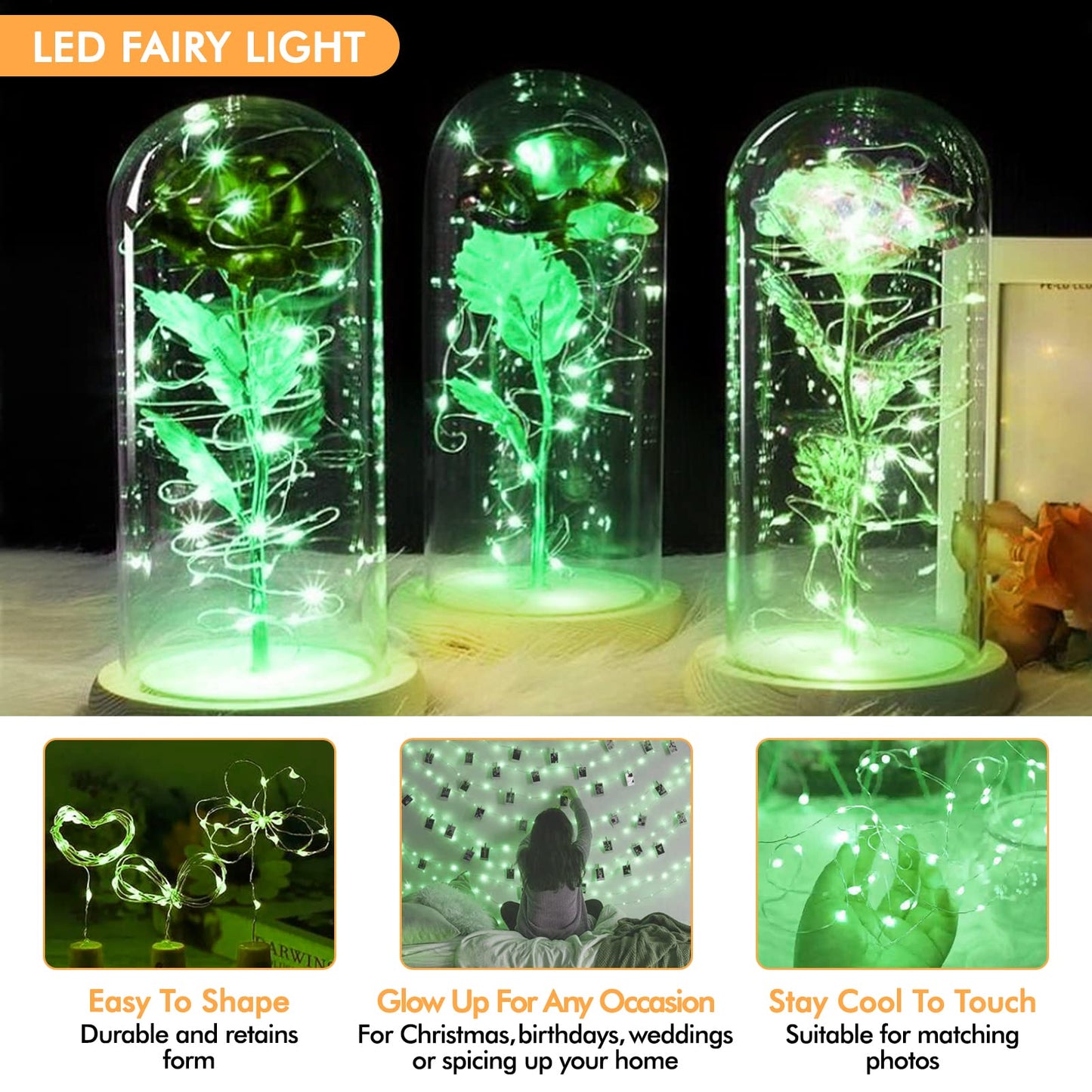 Bexdir 12 Pack Fairy Lights - 7Ft Waterproof Silver Wire String Lights, Battery Operated, Green Copper Mini Lights For Home Decor