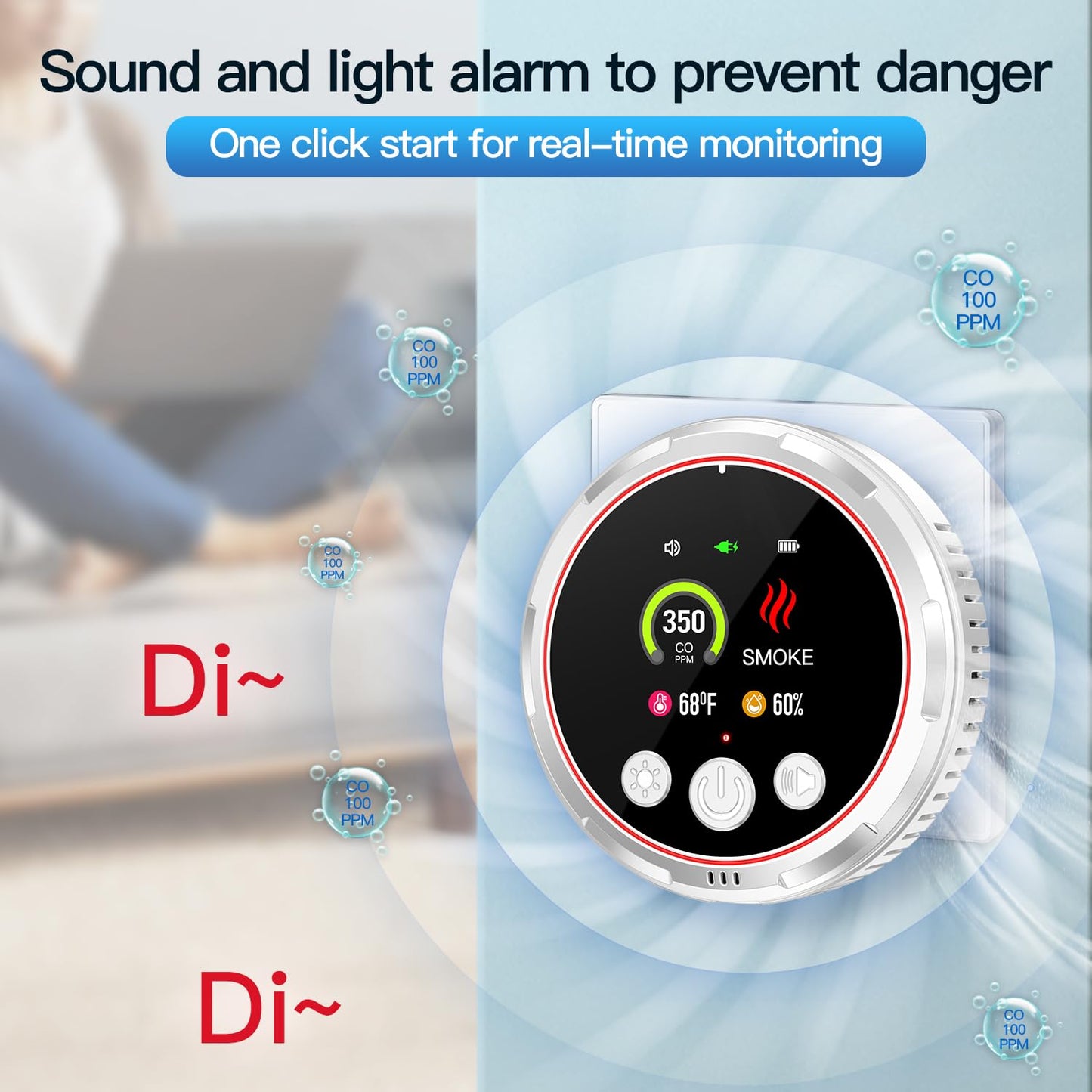 HAKINAKU 4-in-1 Plug in Smoke & Carbon Monoxide Detectors Combo Built-in 1000mAh Backup Battery Plug&Play 85dB Alarm [CO Smoke Temp Humidity Combination] Senor for Home Hotel Travel (White, 1 Pack)
