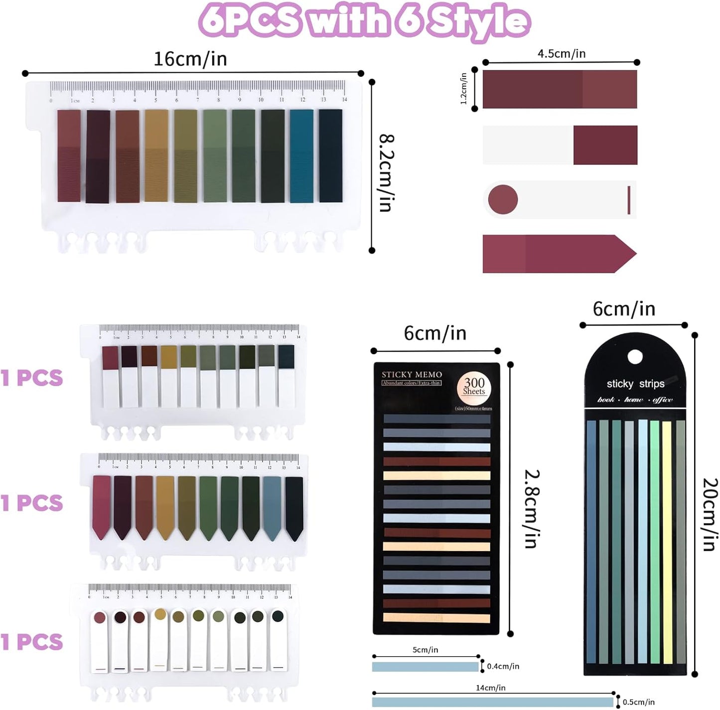Sticky Tabs for Annotating Books,1260pcsTranslucent Self-Sticky Morandi Book Tabs for Binders,6 Styles Page Markers Writable&Repositionable Book Flags Strip for Journal Office School Stationery