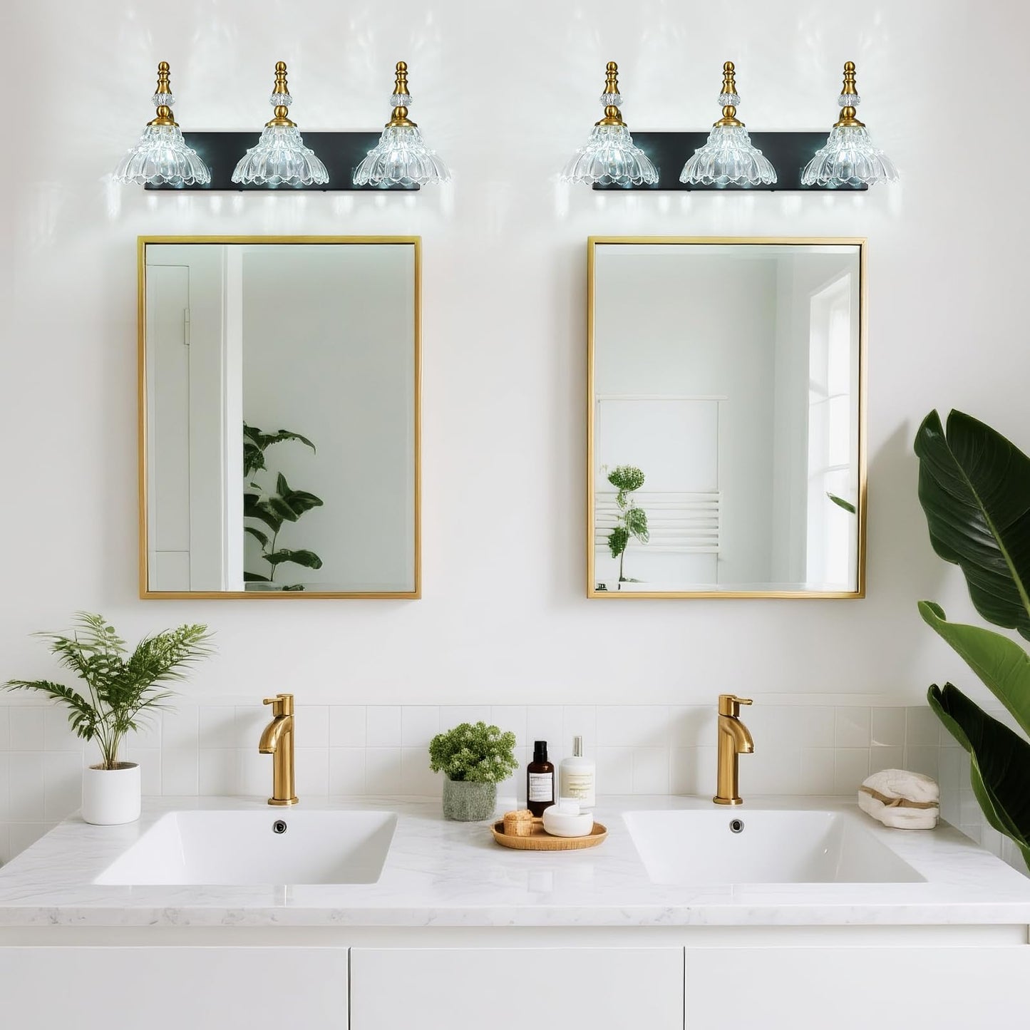 Lbsqj Vintage Bathroom Vanity Light  3-Light Black Gold Vanity Lighting Fixture With Flower Glass Shade  Bathroom Lighting Fixtures Over Mirror