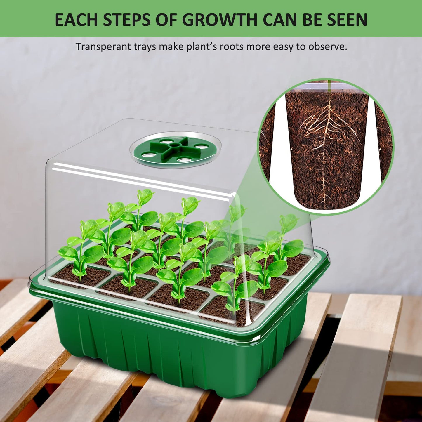 YAUNGEL Seed Starter Tray, 10 Pack 120 Cells Thicken Seed Starter Kit with Heightened Lids Humidity Dome Seedling Starter Trays for Indoor Gardening Plant, Green