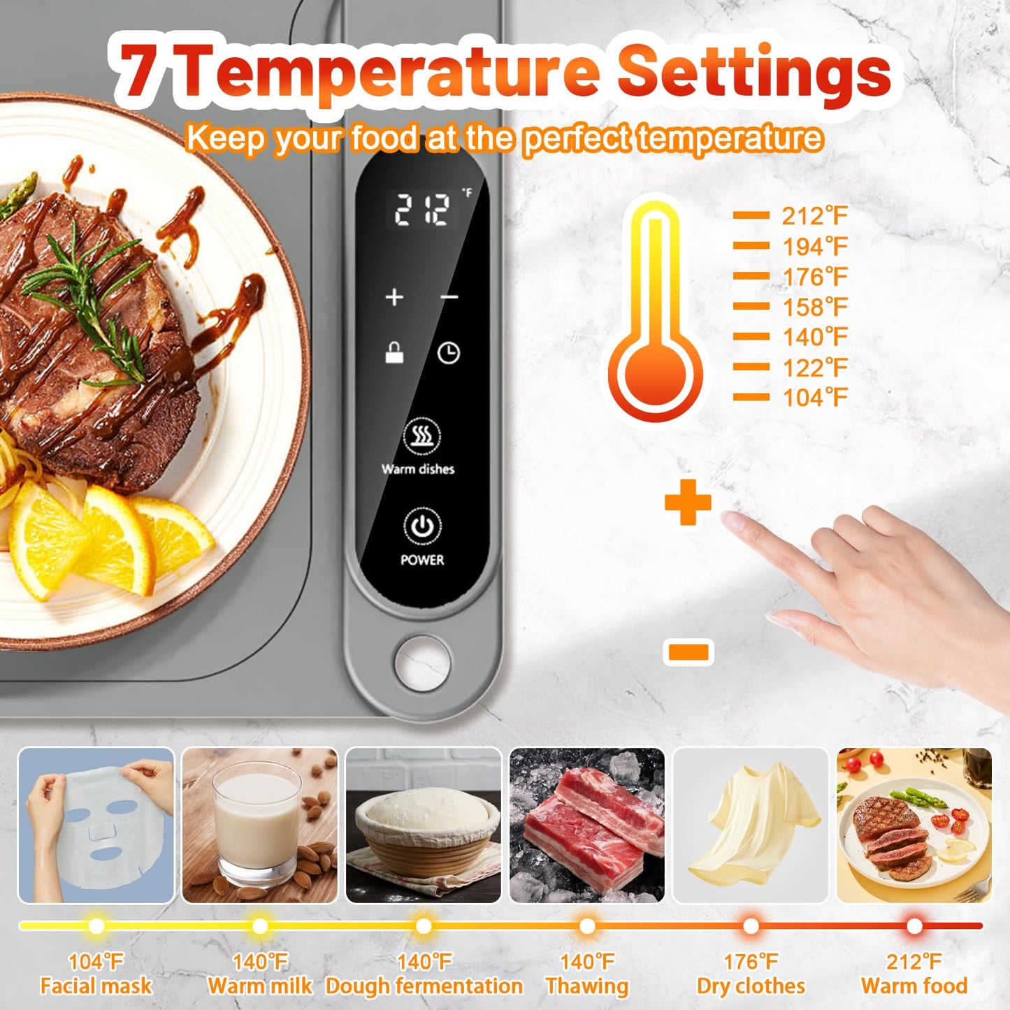 Warming Mat for Food, 430W Portable Electric Warming Tray with 7-Level Temp Control & 8H Timer, Child Lock Safety, 8s Fast Heat Warming Tray for Buffet, Party, Travel& Home, 24×15 IN Food Warmer Mat