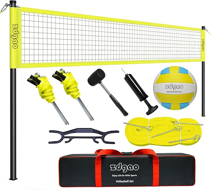 Volleyball Net Outdoor - Portable Volleyball Set for Backyard with Professional Volleyball Net, Wrap Yarn Volleyball and P...
