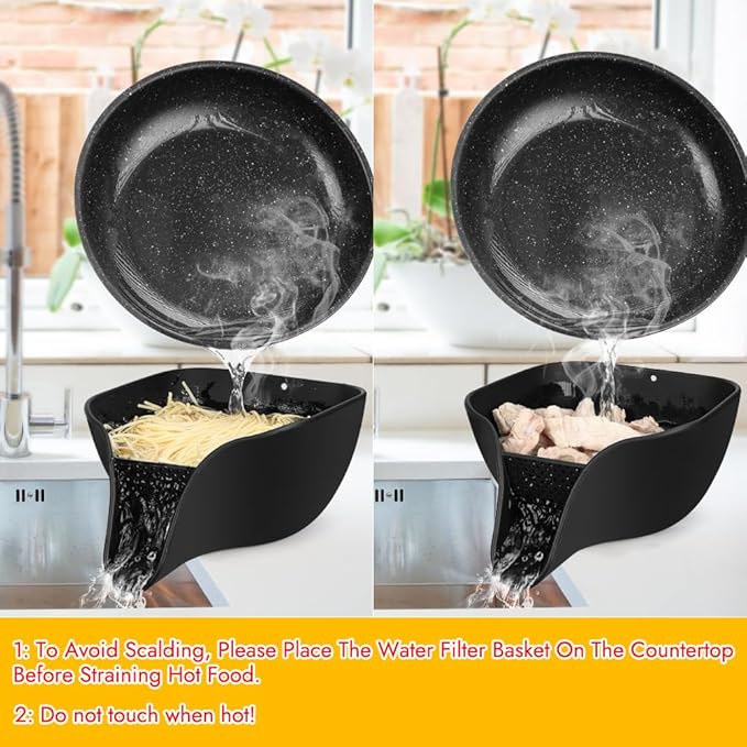 Advantez Multifunctional Drain Basket, 4.6 QT Large Silicone Food Pasta Drainer with Spout for 3-5 QT, Kitchen Sink Colanders & Food Strainers Bowl for Washing Fruits, Vegetables and More(Black)