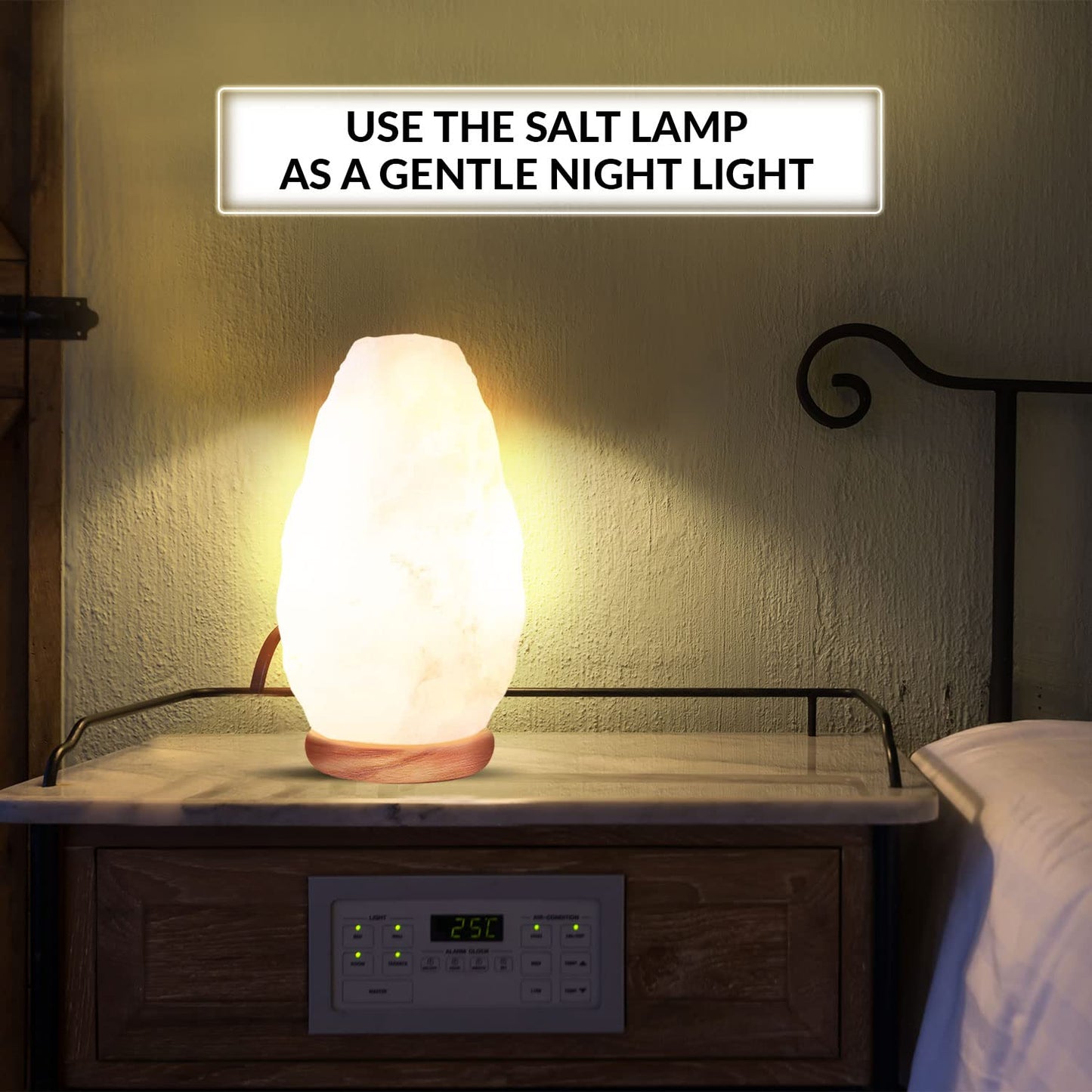 Himalayan Glow Salt Lamp - White Crystal Night Light With Neem Wooden Base, 5-7 Lbs, Etl Certified, Model 1041, Dimmer Switch