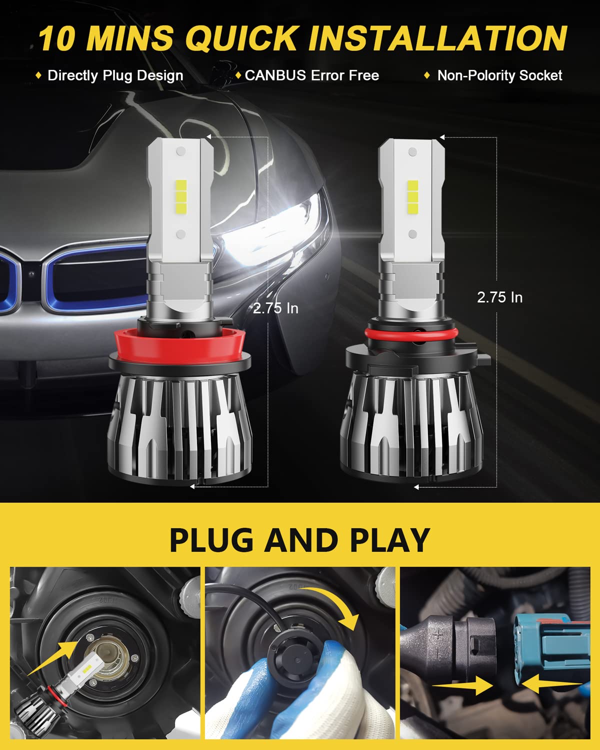 ETOILUMI H11H11 Grand Caravan LED Bulbs Combo, 4-Pack, 6500K Cool White, Compatible with Dodge Grand Caravan 2011-2020