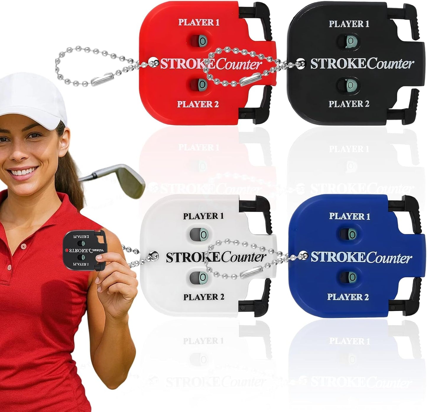 Mini Golf Stroke Counter Clicker,Dual Dial Scorekeeper Tool for 2 Players with Keychain, 2-Digit Manual Reset, Portable Golf Score Tracker for Game Scorekeeper,Golf Tournaments