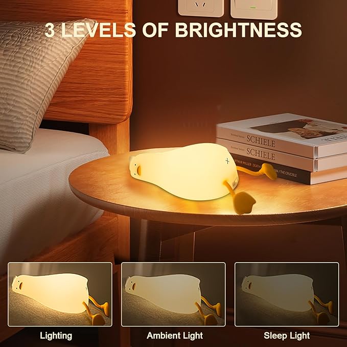 Duck Night Light, Rechargeable Silicone Duck Lamp with Touch Control, Squishy LED Nursery Nightlight, Dimmable Bedside Tap Lamp for Kids Room, Baby Breastfeeding, Bedroom Decor Gift