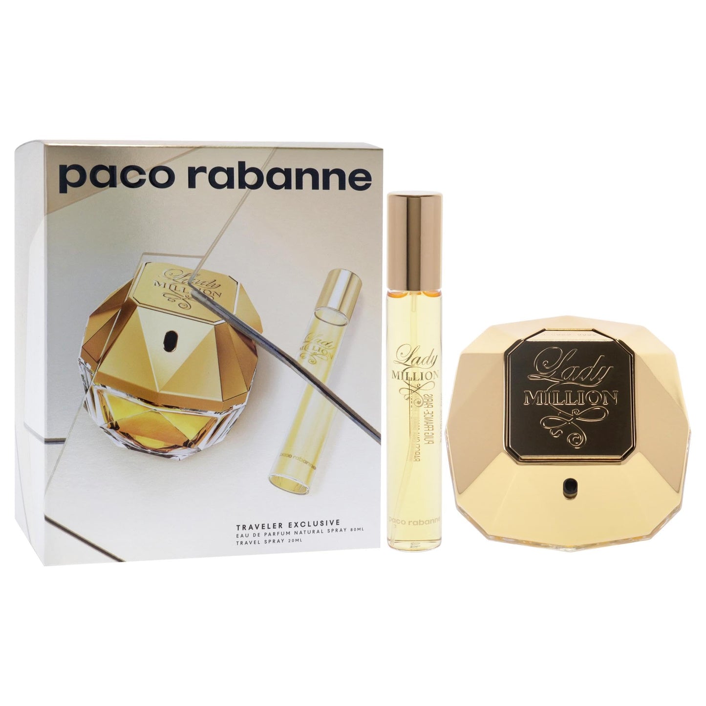 Paco Rabanne Lady Million for Women - 2 Pc Gift Set 2.7oz EDP Spray, 0.68oz EDP Travel Spray
