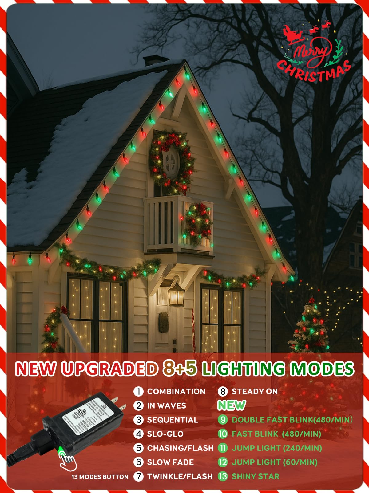 Upgraded 250 Led C6 Connectable Christmas String Lights Red And Green  82Ft Waterproof Christmas Twinkle Light Outdoor  Plug In Fairy Lights Indoor With 13 Modes & Timer For Christmas Tree Decorations