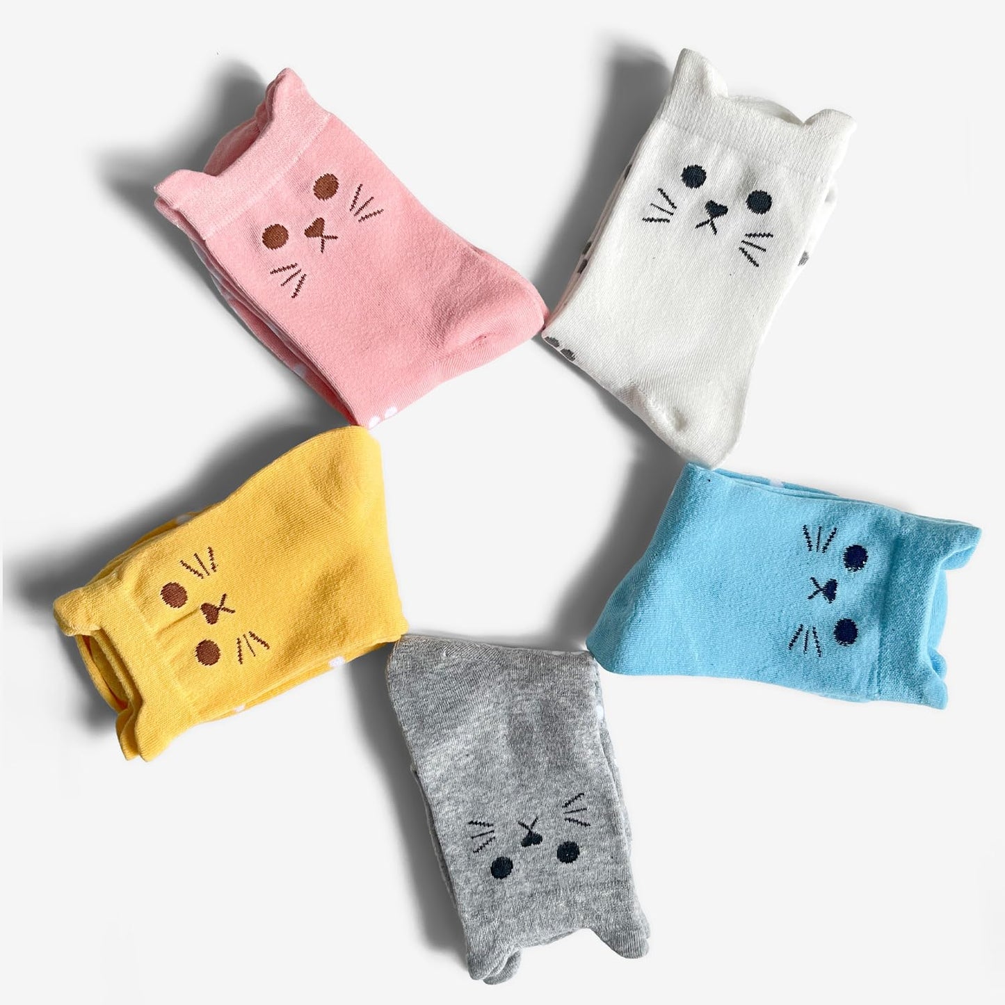 AmaAccess 5 Pairs Cat Socks - Cute Cotton Novelty Funny Animal Fun Ankle Socks for Women Gifts (Colorful Cat 1)