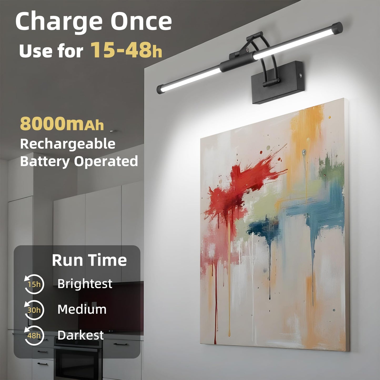 24 Picture Lights For Wall Battery Operated  Wireless Picture Lights With Remote  Rechargeable Wall Light 3000K/4000K/6000K Dimmable  Art Lighting For discomfort-reducingtings Frame Gallery Dartboard Light  Black