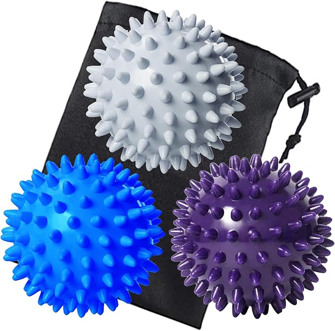 Benvo Spiky Massage Balls Pack of 3 Muscle Roller Lacrosse Balls for Plantar Fasciitis Back Shoulder Pain Relief Foot Musc...