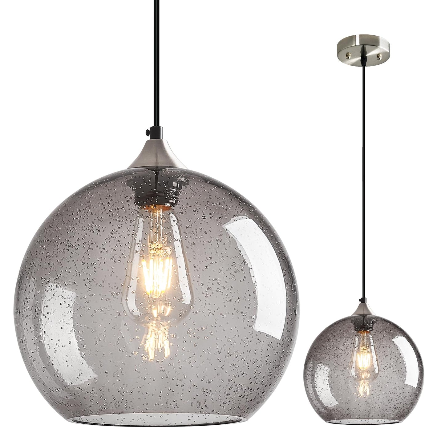 Lbsqj Light Grey Glass Pendant Lights Kitchen Island Globe Pendant Light Fixtures Modern Pendant Lighting For Bedroom Living Dining Room Light Fixture (9.84 In  1 Pack)