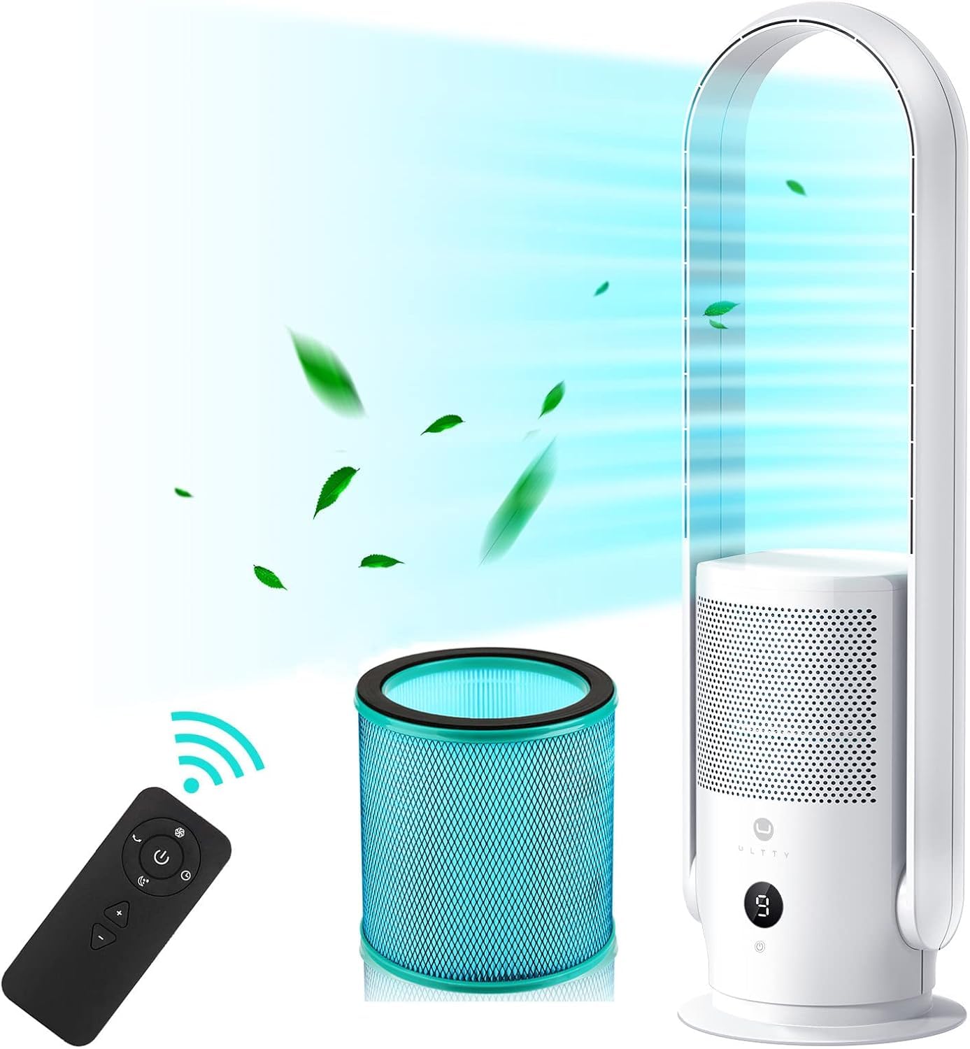 U Ultty Bladeless Tower Fan And Air Purifier In One, True Hepa Filter 99.97% Smoke Dust Pollen Dander, Oscillating Tower Fan Wit