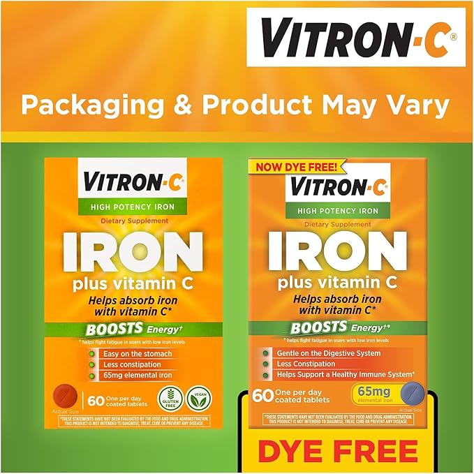 Vitron-C Iron Supplement Plus Vitamin C Coated Tablets 60 ct (6 Pack)