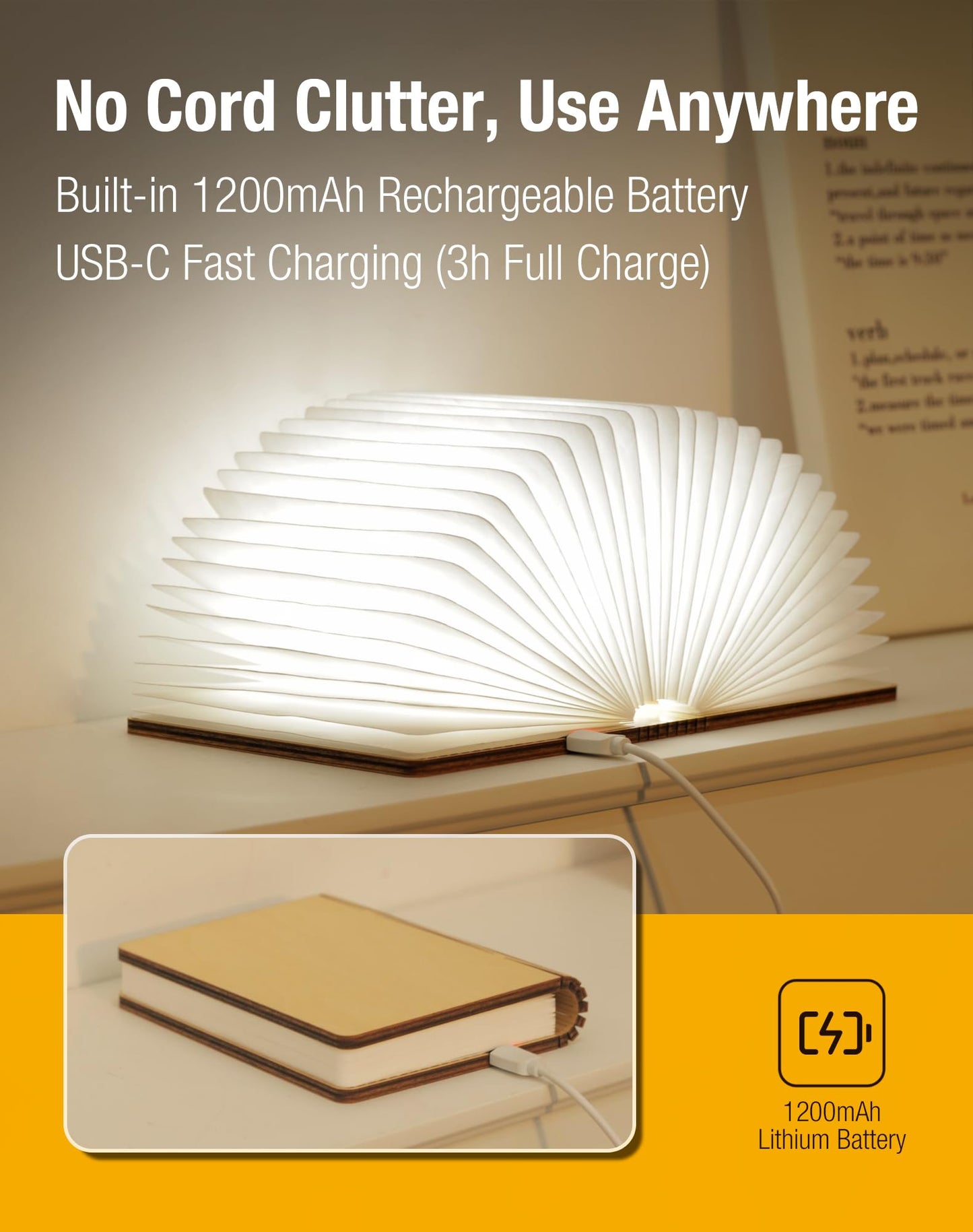 ZBOLE Wooden Book Lamp - Portable Folding LED Book Light for Reading, Unique Gift for Book Lovers, Magnetic Mood Lighting for Home&Library Decor (Maple)
