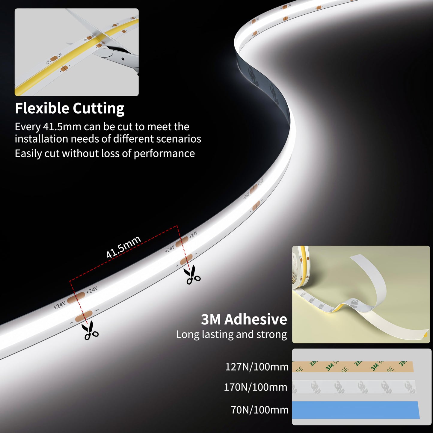 PAUTIX COB LED Strip Light 32.8ft 5040 LEDs Flexible White 6000K Vinyl Super Bright for Home DIY Projects