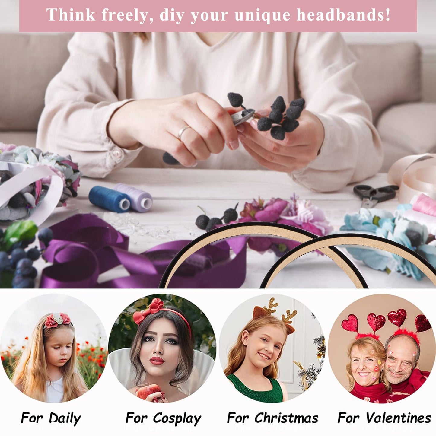 Wecoe Black Narrow Satin Headbands, 10pcs Non Slip Fashion Hair Bands for Women & Girls' Hair - Holiday & DIY Costume Accessorie