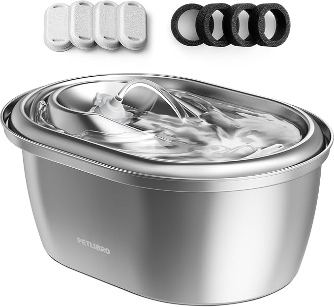PETLIBRO Stainless Steel Cat Water Fountain, 101oz/3L Pet Water Fountain for Cats Inside, Food-Grade Dog Water Fountain, A...