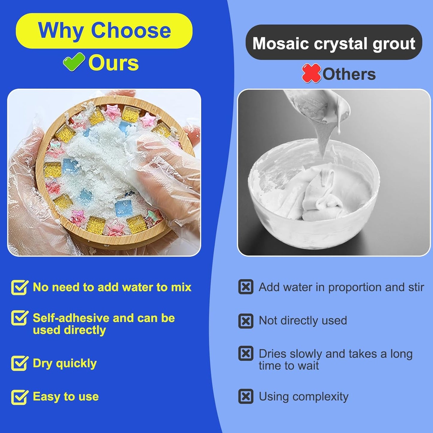 Mosaic Crystal Grout Kit with Scraper, Mosaic Crystal Sealant, Handmade Decorate Tessellated Coasters, No Need to add Water, Perfect for DIY Craft Projects & Tile Accessories (Translucent, 14oz)