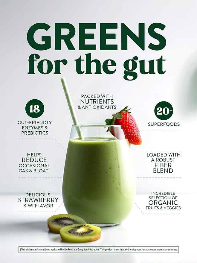 Nature's Truth Organic Greens Powder | 20 Plus Superfoods | 5.18 Oz | Digestive Enzymes & Prebiotic Blend | Strawberry Kiwi Flavor | Vegan, Non-GMO & Gluten Free Supplement