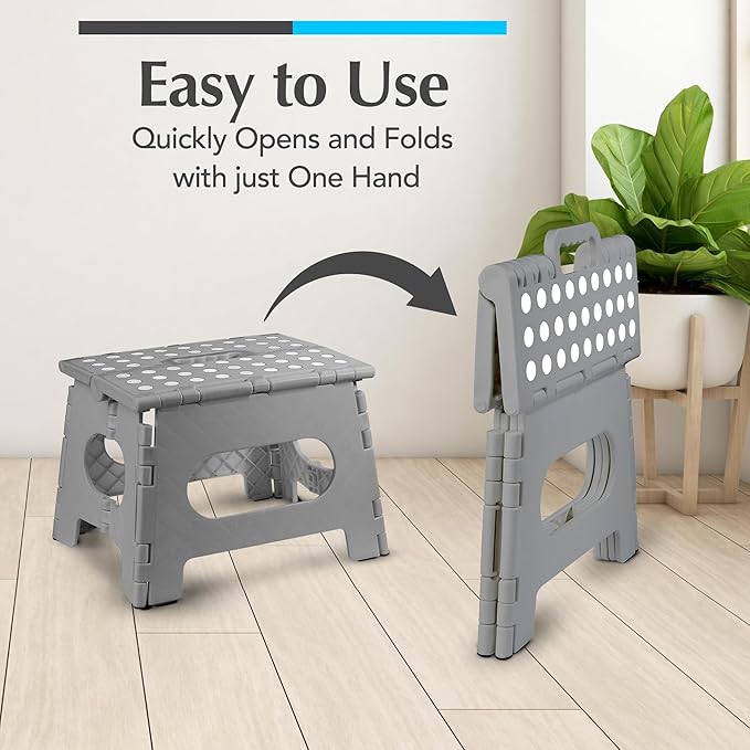 Handy Laundry Folding Lightweight Step Stool - Sturdy Enough to Support Adults and Safe Enough for Kids - Opens Easy with One Flip - Great for Kitchen, Bathroom or Bedroom (Grey - 8 Inch)