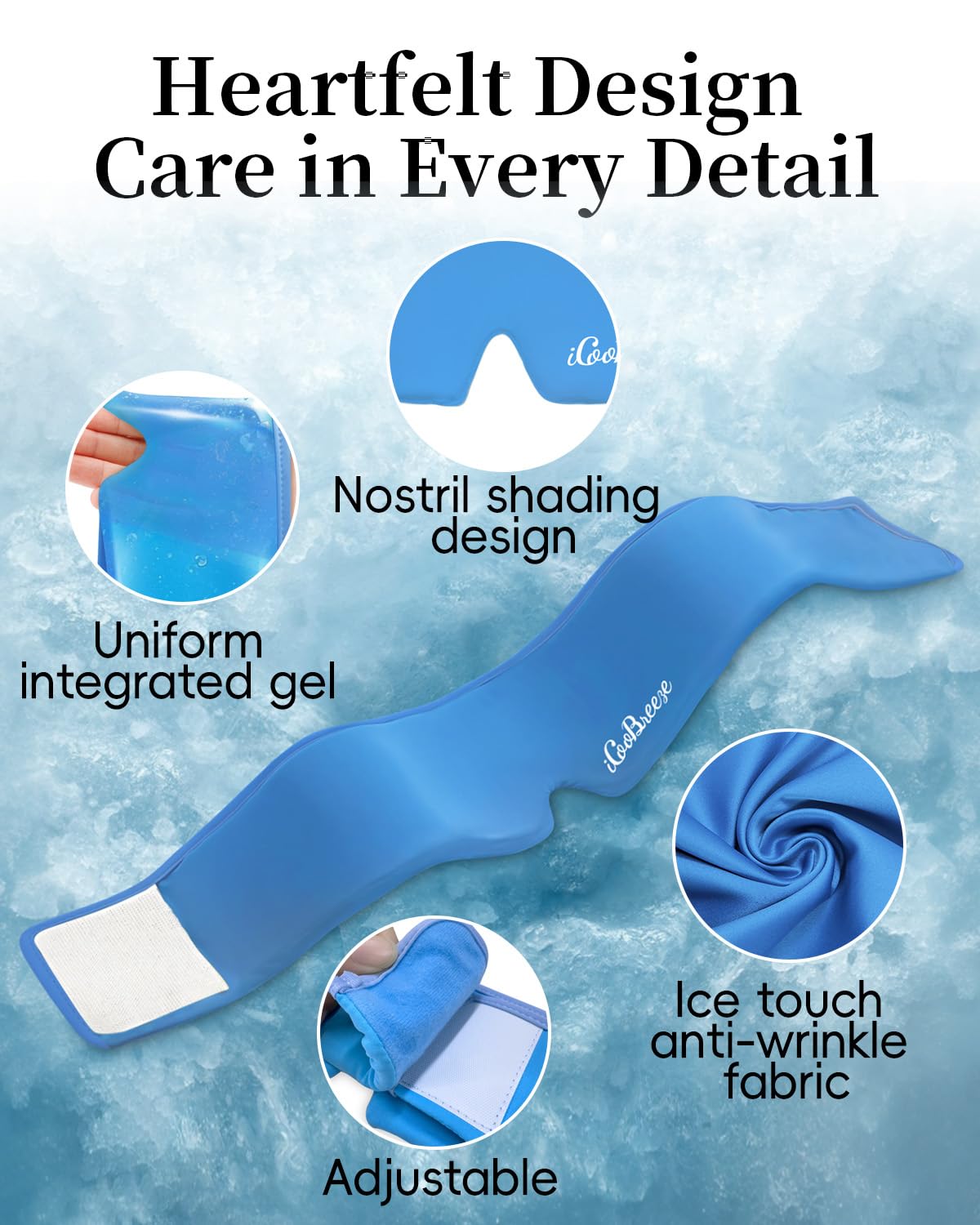Cooling Eye Mask for Puffy Eyes, Headache and Migraine Relief Gel Eye Mask, for Headache, Puffiness, Eye Strain, Sinusitis & Post-Surgery Care – Large Soft Reusable Cold Eye Compress, Deep Blue