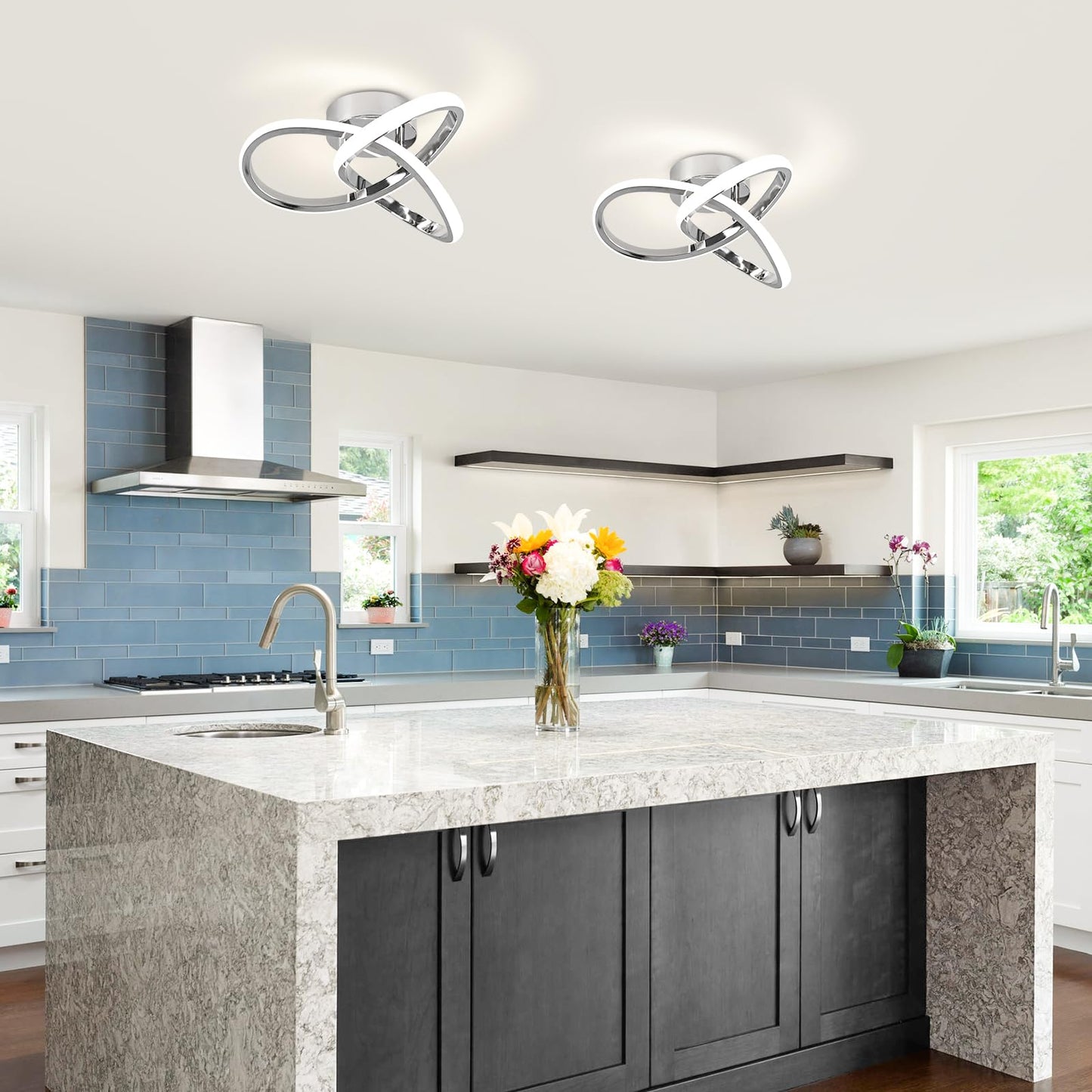 CANEOE Modern LED Ceiling Light Fixtures, 4500K Daylight White, Aluminum, Chrome, Model GDD-MHCH-N, Perfect for Hallway, Bedroom, Kitchen