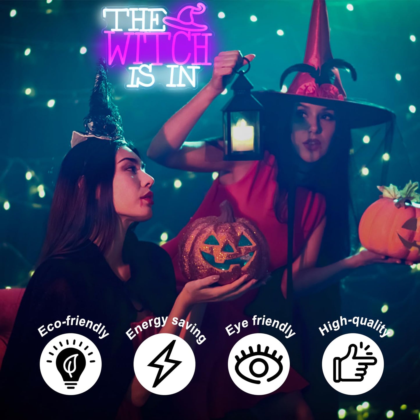 Kullneon Witch Hat Neon Light - Dimmable LED Sign for Halloween Decor - Purple/White - Model YL-Witch In