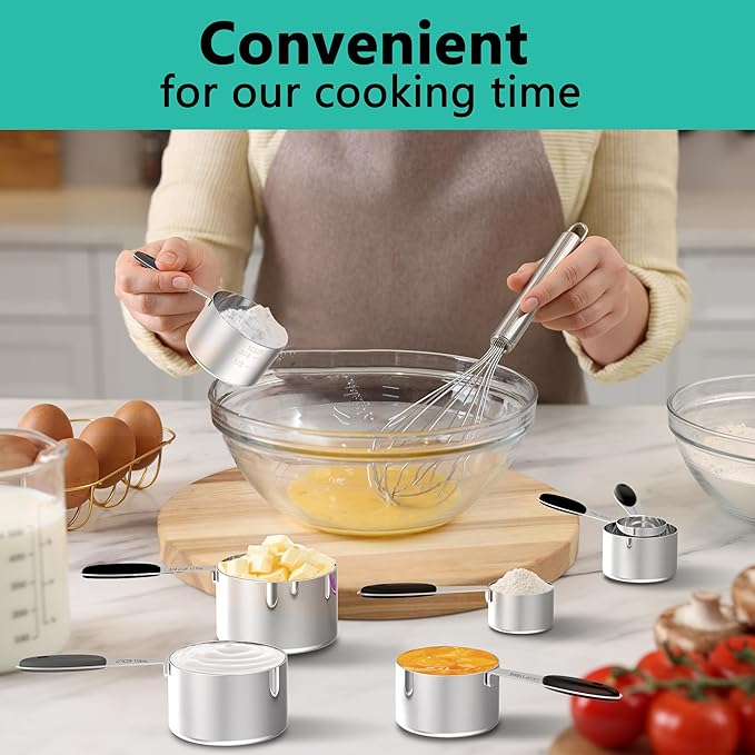 Measuring Cups and Spoons Set, 21 Pieces Stainless Steel Measuring Cups Measuring Spoons Set with Black Silicone Handle, Nesting Measuring Cup Spoon for Dry or Liquid Ingredients