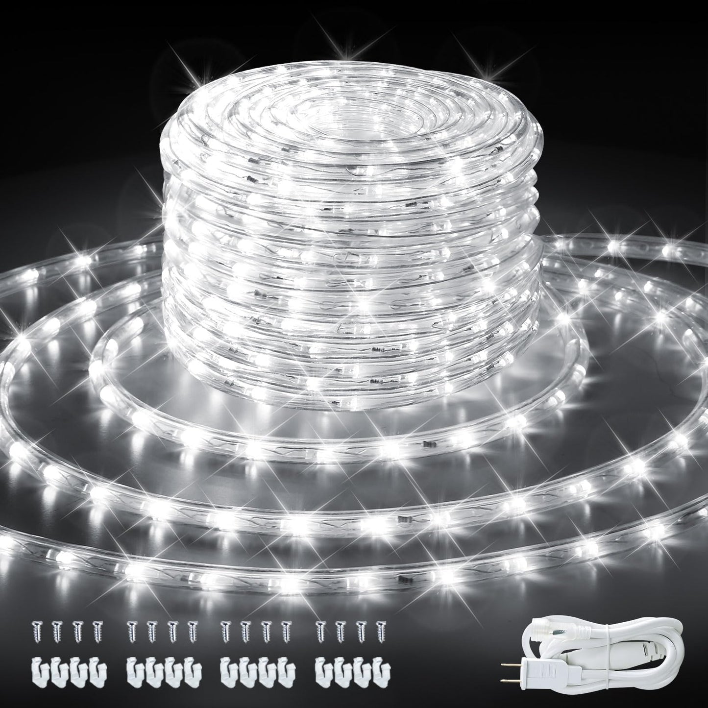 Shgpoda Led Rope Lights, 33Ft Cool White Waterproof Tube Light, 360 Leds, Plug-In Decorative Lighting For Indoor/Outdoor Use