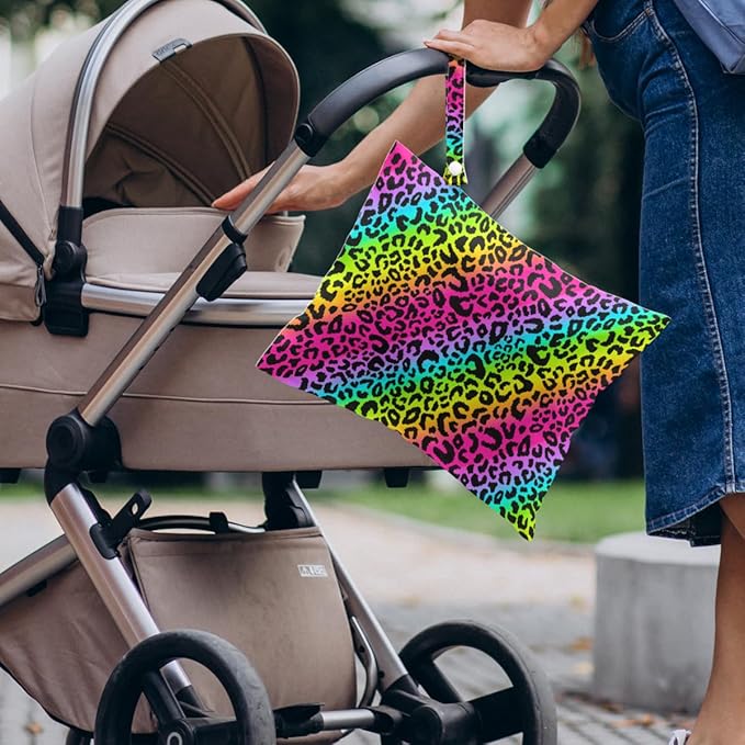 4 Pack Colorful Rainbow Neon Leopard Wet Bag Waterproof Washable Reusable Wet Dry Bag for Swimsuit Clothes Cloth Diaper Travel Beach Pool Gym Toiletries Gift for Women Mama Sister Christmas Birthday