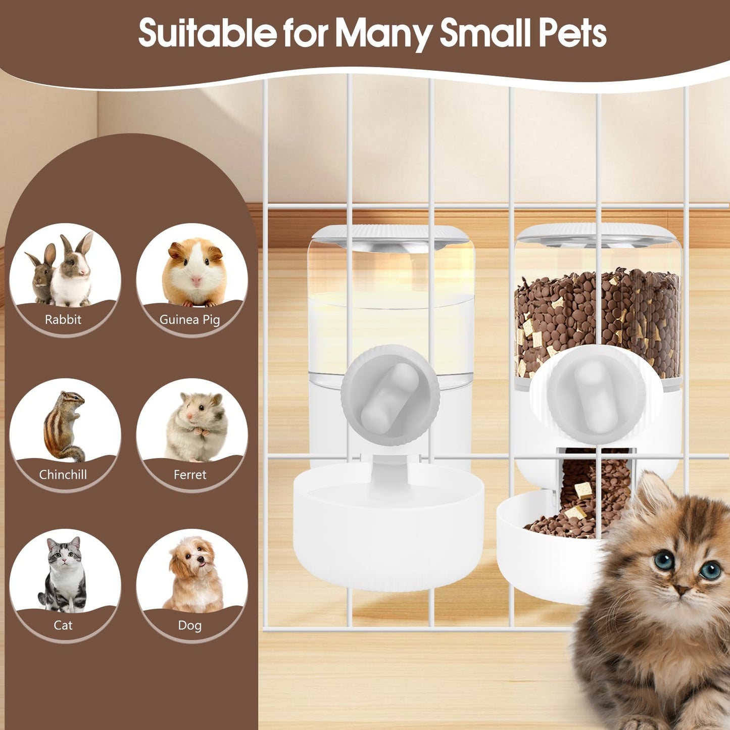 Rabbit Water Food Dispenser, Rabbit Feeders for Cages,Hanging Automatic Cat Food & Water Dispenser for Hamsters, Kittens, Chinchillas, Dutch Pigs, Ferrets,Bunny (Gray),