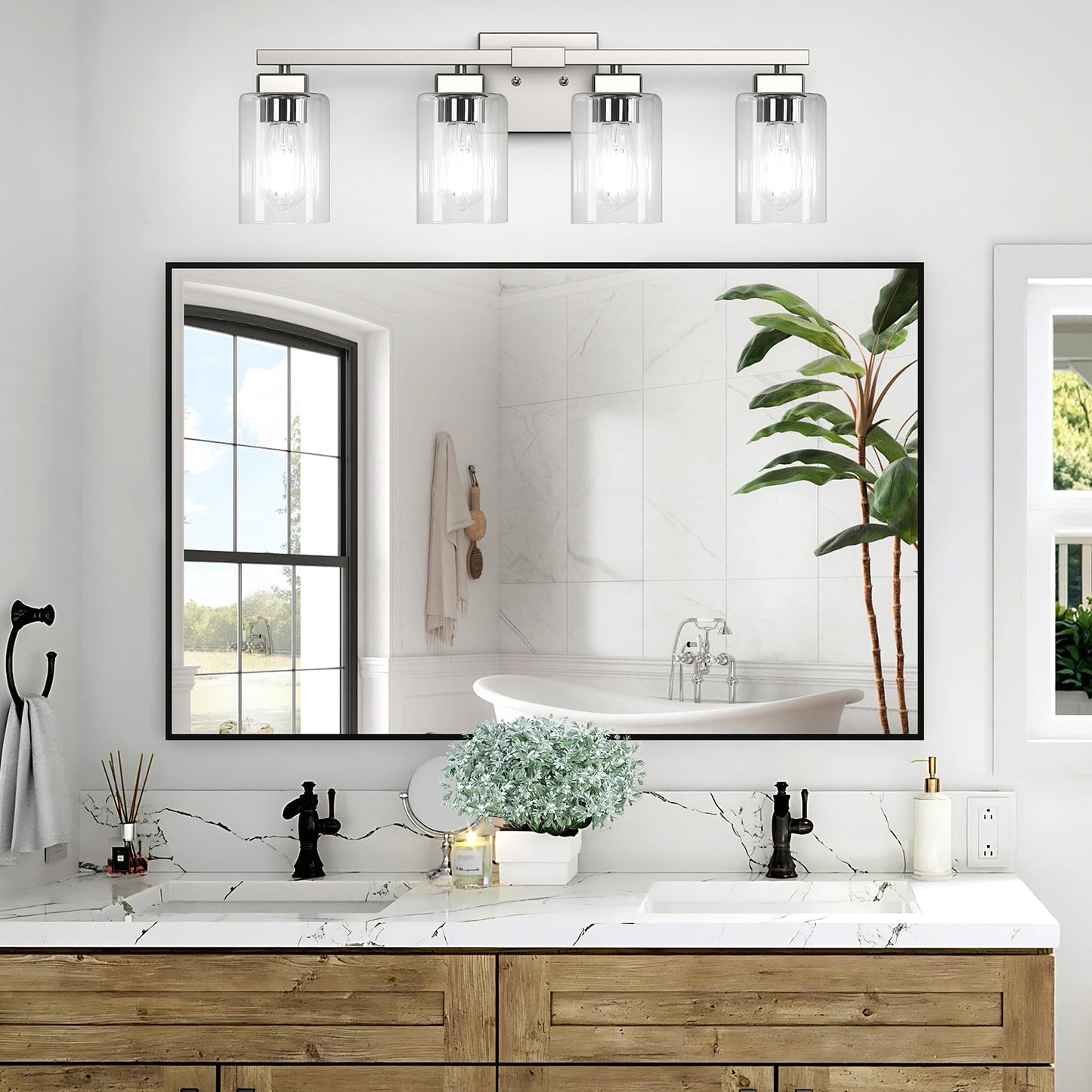 BesLowe 27" 4-Light Bathroom Light Fixture, Modern Brushed Nickel Bathroom Vanity Light, Bathroom Lighting Fixtures Over Mirror, Matte Nickel Bathrom Wall Lamp, Wall Lights for Living Room Bedroom