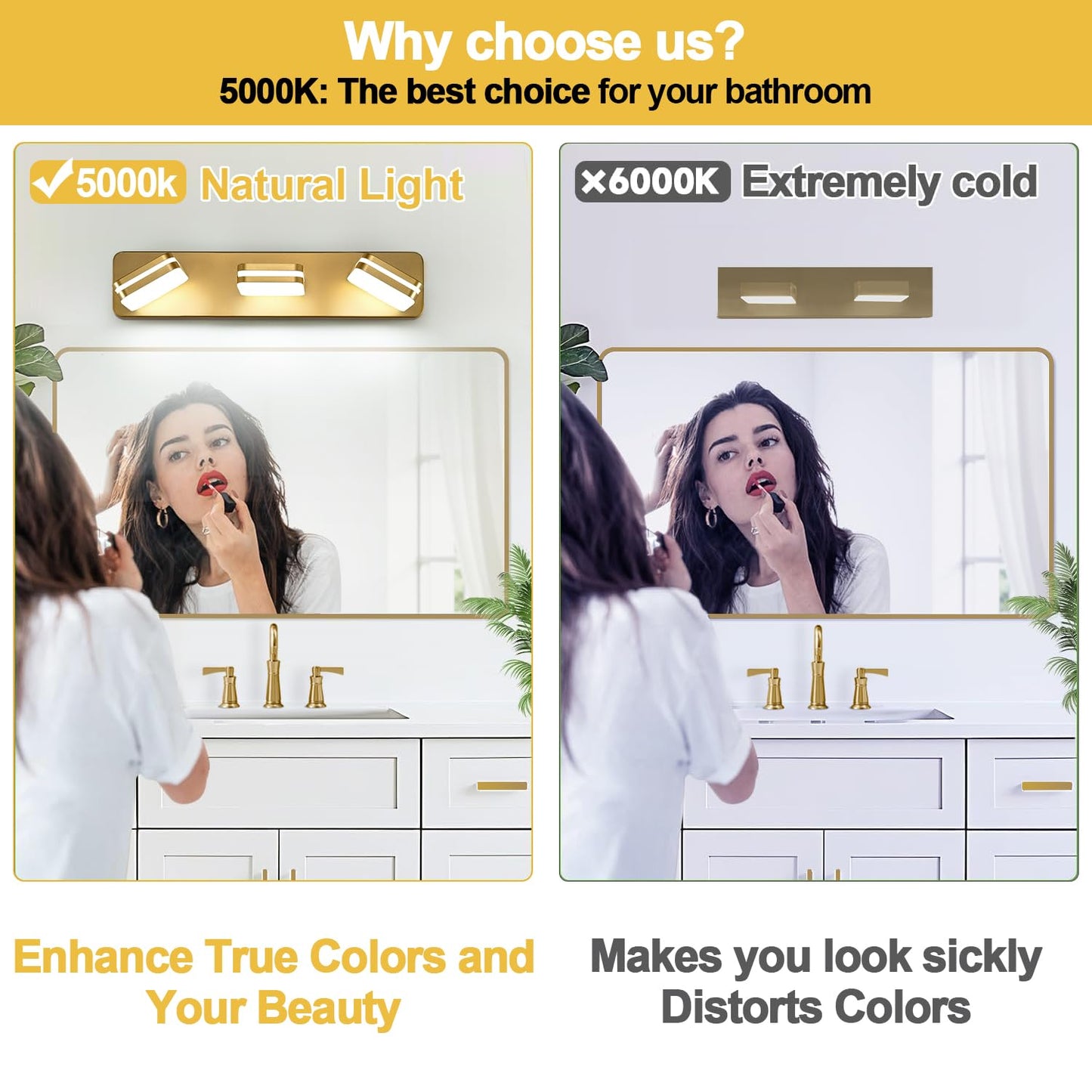 1300Lm Led Modern Bathroom Vanity Light Fixtures  360?Rotate Acrylic Gold Vanity Lights For Bathroom  Modern Wall Lighting Fixtures Over Mirror Kitchen Living Room (Natural White Light 5000K)