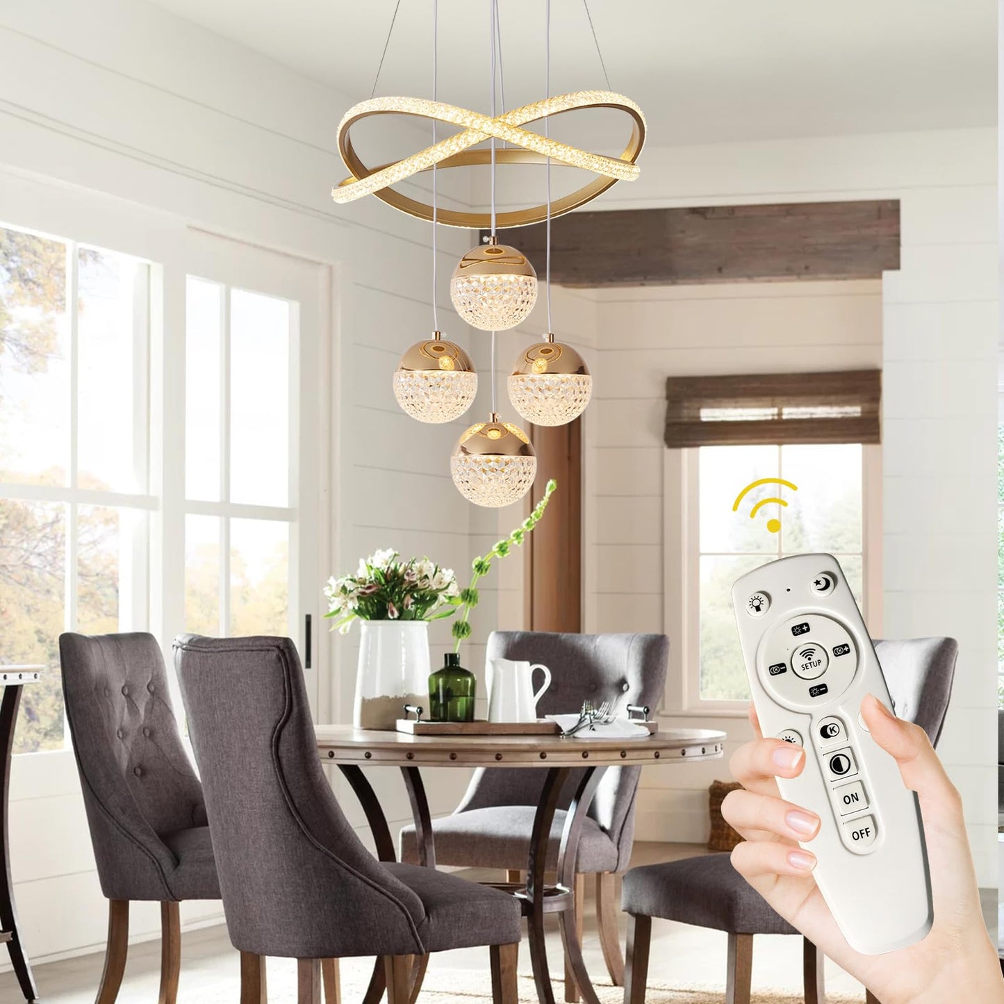BCGMYLN Modern Gold LED Chandelier, Dimmable Pendant Light for Dining Room, Adjustable, Aluminum, Model WY-PL LIGHT