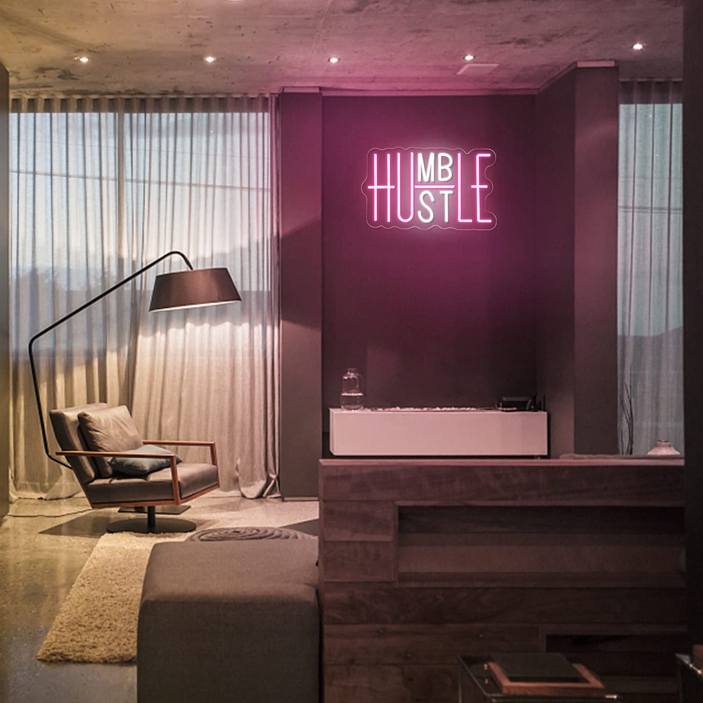YIKBIK Hustle LED Neon Sign, USB Powered, Adjustable Brightness, Pink&White, Model 01, Wall Decor for Office, Gym, Man Cave