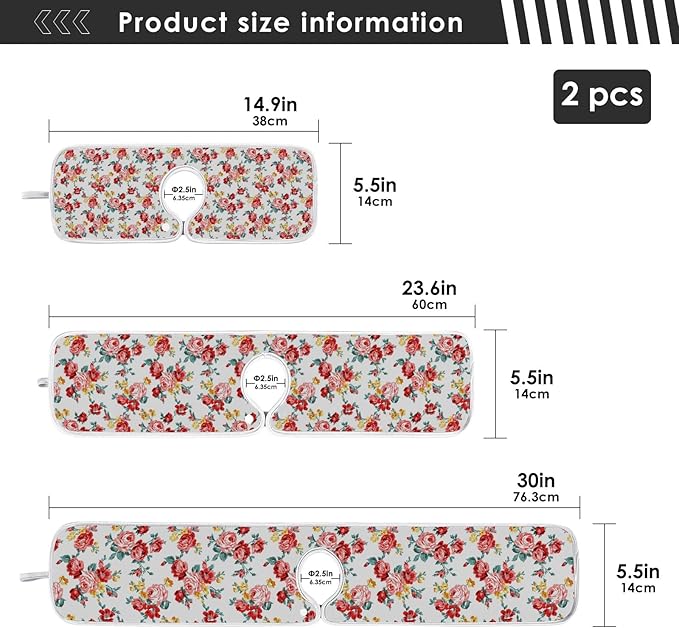 Kitchen Faucet Absorbent Mat,Rose Floral Flower Water Splash Guard for Sink, Faucet Drip Catcher Thicken Sponge Microfiber Faucet Water Catcher Mat Sink Absorbent Mat for Kitchen 14x5in 2Pack