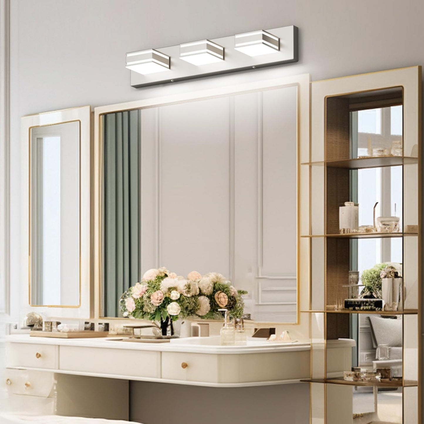 Ralbay 24Inch Brushed Nickel Bathroom Vanity Lights 3-Light Metal Acrylic Led Modern Bathroom Wall Lighting Fixtures