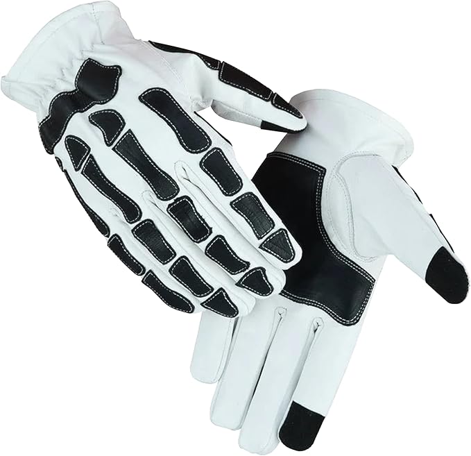 Daniel Smart Glow Bone Leather Work Gloves for Men & Women – Breathable Skeleton Motorcycle Riding Gloves, Touchscreen Bik...