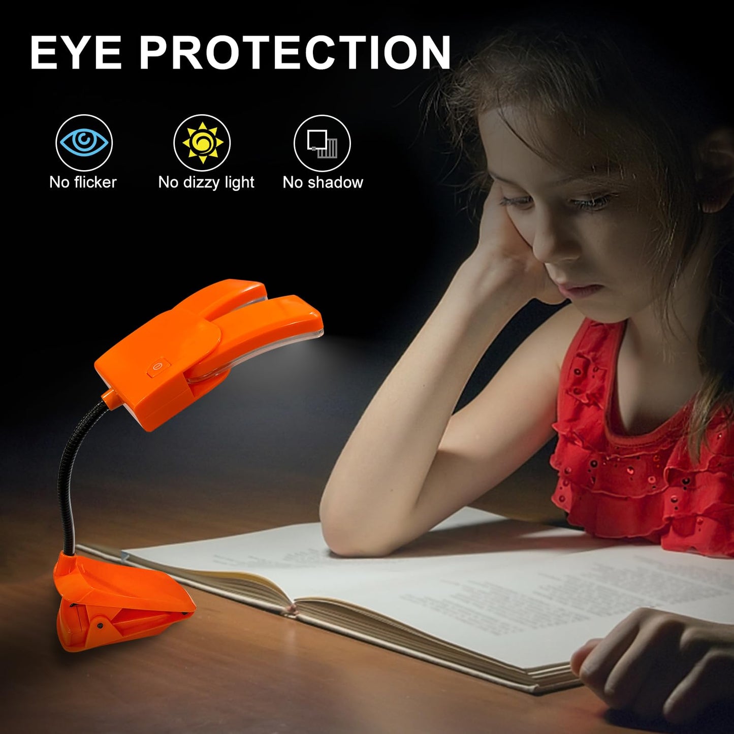 Bigmonat Battery Operated Clip On Light  Dimmable Brightness Eye Care Book Reading Light  360Flexible Gooseneck Night Lighting For Home Office  Reading Study (Orange  2Pack)
