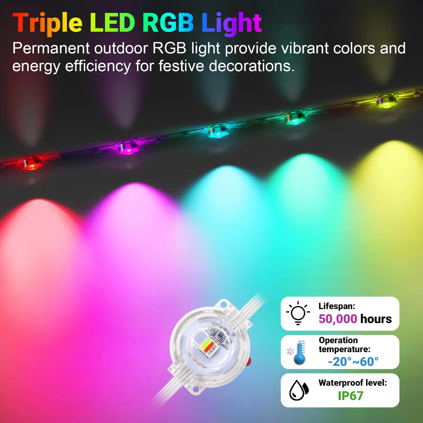Jzvgen Permanent Outdoor Light For House 50Ft Rgb Outdoor Light With 30 Led Lights Ip67 Waterproof With App/Remote Control For All Holiday Decor Decorations Lights